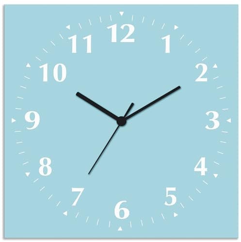 ARTLAND Wanddeko Wanduhr ohne Tickgeräusche Alu Funkuhr 30x30 cm Quadratisch Lautlos 12 Ziffern Farbig Schlichtes Design Türkis Hellblau S7JZ