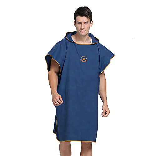 ele ELEOPTION Poncho Plage à Capuche, Peignoir de Bain, Serviette Natation, Poncho De Surf, Peignoir de Piscine Homme Femme Léger et à Séchage Rapide pour la Plage, Le Camping (Bleu Marine)
