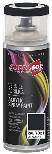 AMBRO-SOL - Pintura acrílica en spray, color Gris Negruzco, RAL 7021, resultado profesional en múltiples superficies, exteriores e interiores, 400 ml, El embalaje puede variar