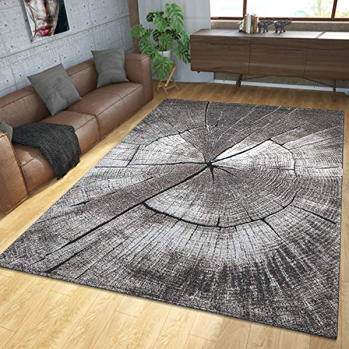 TT Home Teppich Modern Edel Mit Konturenschnitt Baumstamm Natur Design Grau Braun Beige, Größe:160x230 cm