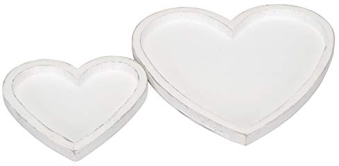 Posiwio dekoratives Tablett-Set Herz aus Holz Shabby weiß als 2-er Set