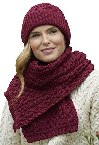 Aran Crafts Irischer weicher Schal mit Zopfmuster, 100% Merinowolle, fuchsia, Einheitsgröße
