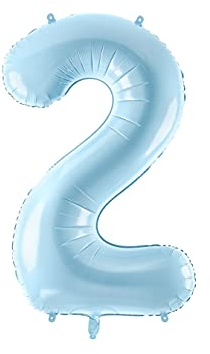 PartyDeco Folienballon Nummer 2 Hellblau-Geburtstag Hochzeit Jahrestag Folienballon Nummer 2- Hellblau Größe ca. 86 cm Geburtstag Hochzeit Verlobung Silvesterparty Folienballon Hel Deko Geburtstag