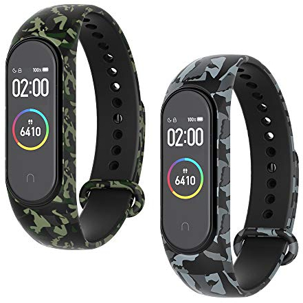 WD&CD Cinturini Compatibile per Mi Band 3/ Mi Band 4, Cinturini in Silicone, Sportivo Colorato Regolabile Bracciali Compatibile per Xiaomi Band 3/4-2 Pezzi (Tipo mimetico: Verde, Grigio)