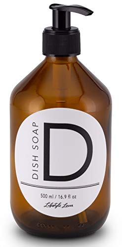 Lifestyle Lover Seifenspender aus Braunglas, Bernsteinfarben für Seife, Spüli, Shampoo, Lotionen (Dish Soap 'D' 500ml)