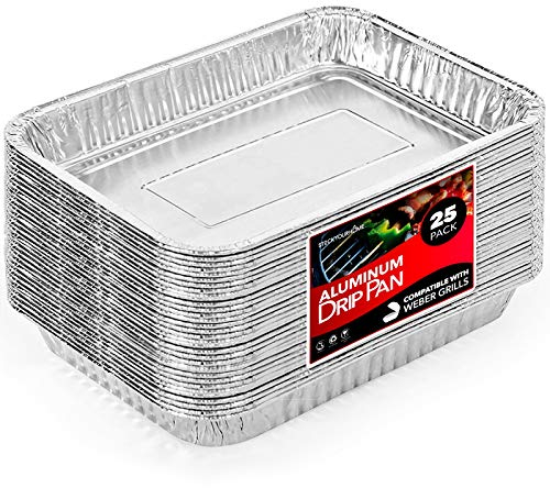 Stock Your Home 1.25” Aluminum Drip Pan (25 Count) Disposable Foil Liner, Compatible with Weber Grills, Dripping Pans, BBQ Grease Tray to Catch Oil, Outdoor Weber Grill Accessories