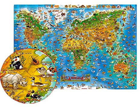 FFYUGO Adult Holzpuzzle, Weltkarte, Ort der berühmten Tiere, 500, 1000, 1500, 2000, 3000, 4000, 5000, 6000 Stück, Lernspielzeug für Kinder, Paare,5000