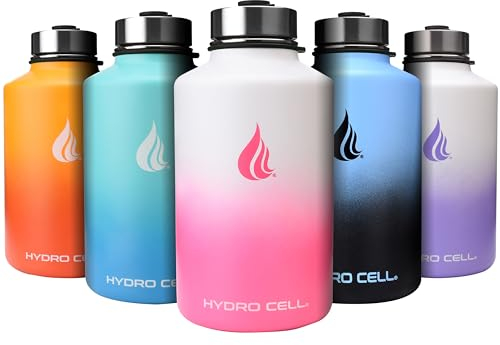HYDRO CELL Stainless Steel Water Bottle w/Straw & Wide Mouth Lids (40oz 32oz 24oz 18oz) - Keeps Liquids Hot or Cold with Double Wall Vacuum Insulated Sweat Proof Sport Design (White/Pink 64oz)