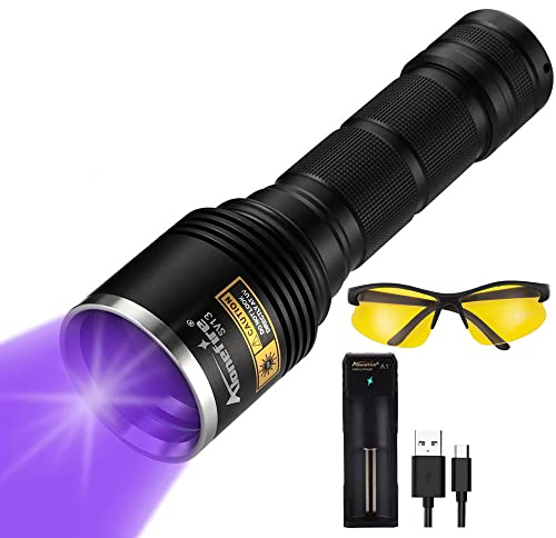Alonefire SV13 15W UV Taschenlampe 365nm Tragbar Aufladbar Ultraviolett Schwarzlicht für Haustier Urin Detektor, UV Harz, Angeln, Bernstein, Skorpion - Mit Schutzbrille, Ladegerät, Inklusive Batterie