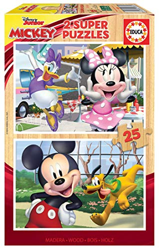 Educa - Puzzle 25 Teile für Kinder ab 3 Jahren | Mickey und Freunde, 2x25 Teile Puzzleset, Holzpuzzle für Kinder ab 3 Jahren, Disney (18876)