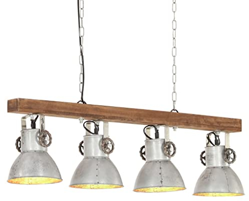vidaXL Mangoholz Deckenlampe Industriestil Hängelampe Pendelleuchte Pendellampe Industrielampe Deckenleuchte Hängeleuchte Silbern E27