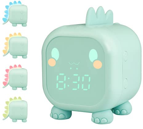 Ayybboo Réveil Enfant Fille Garcons Dinosaure avec Lumineux Lampe Réveil Veilleuse Jour Nuit,Reveil Enfant Numerique de la Maternelle Volume Réglable avec Snooze Compte à rebours(Vert)