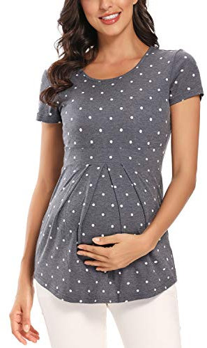 Love2Mi Chemisier de grossesse à manches courtes pour femme enceinte - Beau et élégant, S à pois gris, L