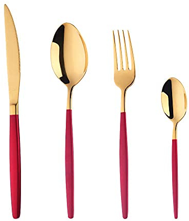 YDware - Cubertería de oro rosa, 4 piezas, tenedores de acero inoxidable, cuchara, cuchara, cuchillo de carne para 1 persona, juego de cutería para casa, cocina, restaurante