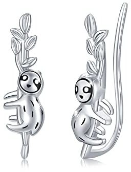 Faultier Ohrringe Mädchen 925 Sterling Silber Faultier Ohrklemme Tier Ohrclip Climber Hypoallergen Ear Cuffs Faultier Schmuck Valentinstag Geschenke für Damen Frauen Mutter Tochter