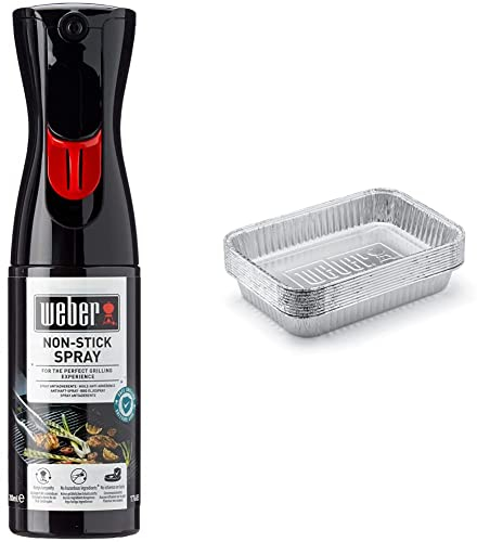 Weber Non-Stick Spray | Non-Stick Cooking Spray for BBQ Grill | Weber Barbecue Accessories | Designed for Use on Barbecue Grills - 200ml (17685) & 6415 Drip Pans 10-Piece, Small, Silver