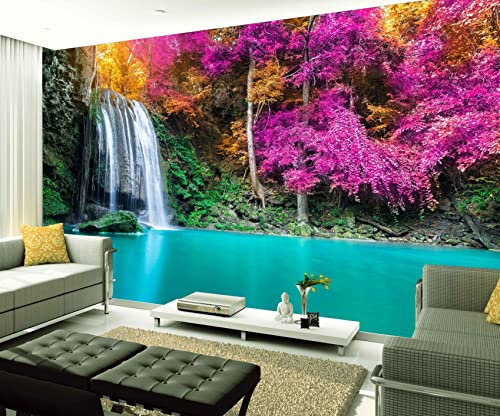XAONUO Fallen Wandbild Fototapete 3D Effekt 300X200Cm Wasserfall Bunt Bäume Fototapeten Vlies Tapeten Wandtapete Vliestapete Wandbild Wand Schlafzimmer Wohnzimmer Büro Küche