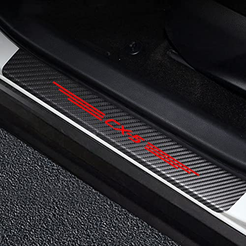 4 Pcs Carbon Fiber Car Door Sill Protector for Ma-zda CX5 CX-5, Welcome Pedal Guard Kick Plates Threshold Cover Trim Stickers, Non-Slip Auto Door Edge Protector Decoration Accessories