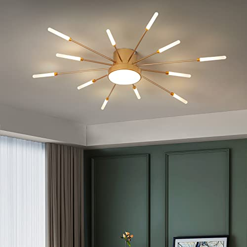 Luz de techo LED moderna 12 + 1 cabezas Luz de techo semiempotrada Candelabros dorados Iluminación de techo para dormitorio Sala de estar Cocina Comedor Restaurante