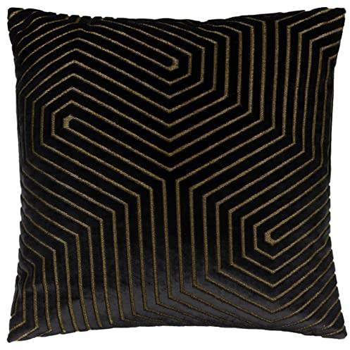 Paoletti Evoke Velvet Cushion Cover – Luxurious Chevron Pattern Decorative Square Cushion Case (Black - 45x45cm)