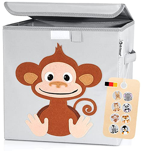 elb finesse ® Aufbewahrungsbox Kinder I süße Tierwelten Motive I extra stabile Spielzeugkiste mit Deckel für Kinderzimmer I Spielzeug Box (33x33x33) zur Aufbewahrung I Ordnungsbox I (Alfi Affe)