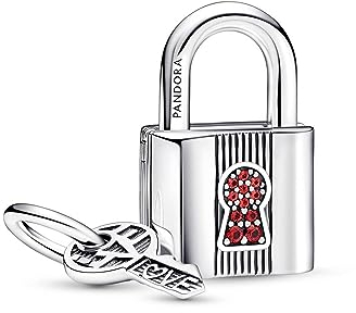 PANDORA Vorhängeschloss und Schlüssel Charm-Anhänger aus Sterling Silber, mit künstlich hergestellten Kristallen, aus der PANDORA Moments Collection, 790088C02