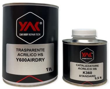 YAK CAR BODY REPAIR TECK Vernice Trasparente LUCIDO UltraRapido BICOMPONENTE 2K AirDry Lt. 1.5 Auto Moto CARROZZERIA (1KG Trasparente + 500 gr catalizzatore)