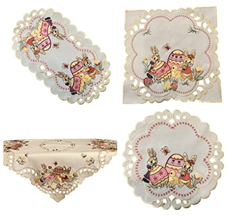Osterdecke Ostern Osterhasen Tischläufer Tischdecke Mitteldecke beige - Größe wählbar (85x85)