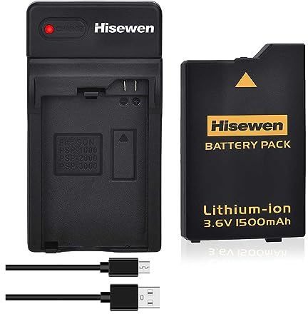 Hisewen Batterie et chargeur 1500 mAh PSP-S110 pour console Sony PSP3000 / PSP2000, PSP-2001, PSP-3000, PSP-3001, PSP-3002, PSP-3004, PSP Slim, PSP Lite