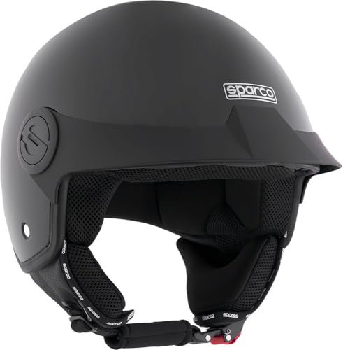 SPARCO 95143 Demi-Jet Helm mit Schirm für Motorräder, metallisch, mit ABS-Schale, Größe L, SCHWARZ METALLIC, L