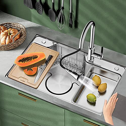 Küchenspüle, Spüle Aus Edelstahl 304, Spüle Für Zu Hause, für Arbeitsplatz Mit Ausziehbarem Wasserhahn, Spüle Im Modernen Design, Leichte Luxusmöbel (Size : 80 * 48 * 22cm/31 * 19 * 9)