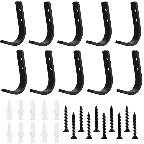 qiwuhai Garderobenhaken, 10 Stk Kleiderhaken Schwarz Matt, Mantelhaken, Handtuchhaken zum Schrauben, Wandhaken für Garderobenleiste, Jacken, Mäntel, Kleidung, Handtaschen Haken (85 x 60 mm)