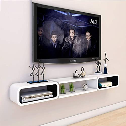 TV-Ständer, Schrank, TV-Wandeinheiten für Wohnzimmer, wandmontierter TV-Schrank, Regal, Aufbewahrungseinheit, Regal, DVD-/Blu-Ray-Player, Satelliten-TV-Box, Kabelbox, weißes schwimmendes Rahmen-Wandre