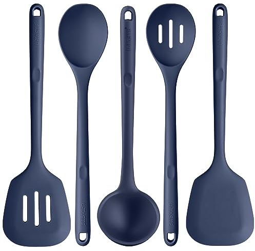 U-Taste Utensilios de Cocina de Silicona Extra Largos: 5 piezas 315 ℃ Herramientas de cocina resistentes al calor juego de espátulas antiadherentes para mezclar, servir y freír (Azul Medianoche)