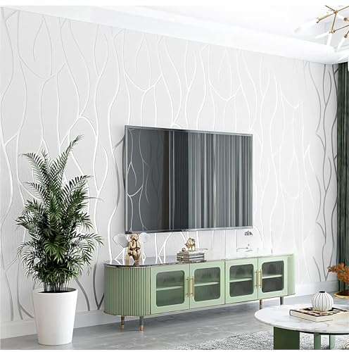 SAIMEYI Vliestapete Skandinavische Geometrische Muster Linien Moderne Minimalistische Mode Tapete für Wohnzimmer und Kinderzimmer (Weiß-3366-4)