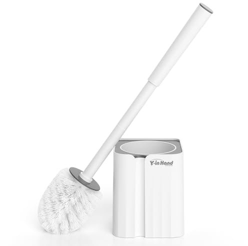 Y-in Hand Ensemble brosse de cuvette de toilette et support, brosse à récurer compacte pour le nettoyage des camping-cars et de la salle de bain, poils classiques durables à 360° en polypropylène,