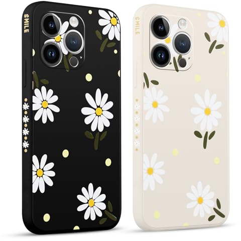 Pnakqil 2 stück Handyhülle für iPhone 14 Pro 6,1, Hülle Gänseblümchen Chrysantheme Bemaltes Muster süß Ästhetik Silikon Schutzhülle Tasche Schön Mädchen Kameraschutz Case