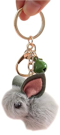 ViWaVee Schlüsselanhänger mit Karabiner mit Weichem Plüsch, Niedlicher Hasen Anhänger für Autoschlüssel. Geschenk für Frauen, Freundin, Kollegin, Freunde. (Grau)