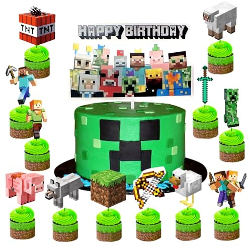 GWAWG 13 decorazioni personalizzate per torte di compleanno Miner, topper per cupcake, decorazioni per bambini, ragazze e adulti