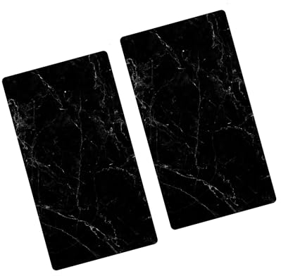 Deenz 30X52Cm Set Of 2 Black Marbel Effcts Universal Hob Cover Plate Tempered Glass Worktop Saver Dishwasher Safe 4Mm All Types Of Cookers (Hob Covers)
