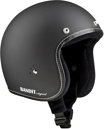 BANDIT Jet Premium Open Motorcycle Helmet Matte Black Leather Profile Custom Biker Style Visor Included Dull Black Open Helmet JETPMB (S)