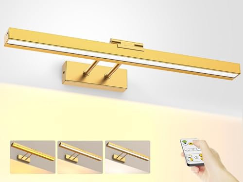 LABOREDUCER Rechargeable LED Picture Lights for Wall,Dimmable Battery Operated Wireless Picture Lights Brass Gold 4000mAh with Remote,Cordless Art Light Adjustable Degree with Magnet,Dart Board Light