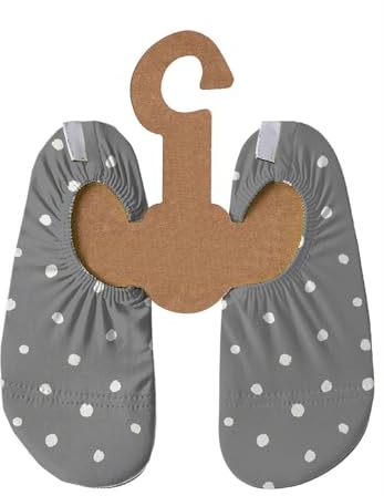 Slipstop Kinder Strandschuhe Anti Rutsch Sport- Schwimmschuhe Badeschuhe Urlaub Grau mit weißen Punkten Sonnenschutzfaktor 50+, Gr. 24-26