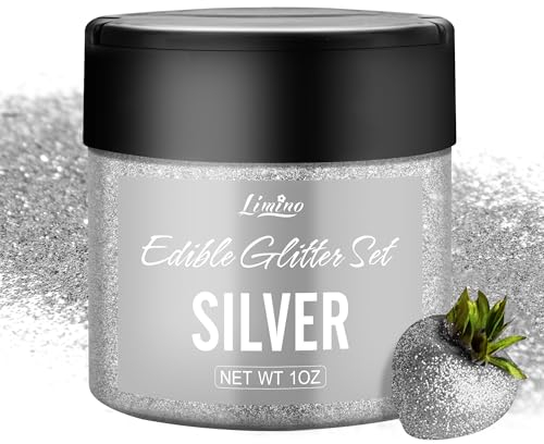 Essbarer Glitzer - 1oz Essbarer Glitzerpulver Schimmer Glitzerstaub für Getränke, Kuchen, Lebensmittel - Metallisch Glitzerpuder Lebensmittelfarbe Pulver zum Cocktail, Fondant, Wein, Keksen (Silber)