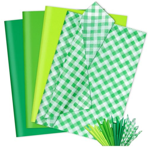 Larcenciel Seidenpapier Grün, 80 Blatt Seidenpapier Verpackungsmaterial zum Verpacken & Geschenktüten, Seidenpapier Geschenkpapier mit Geometrische Muster für Weihnachten Geburtstag Party (50x35CM)