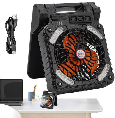 Ventilador con energía solar para acampar,Ventilador solar portátil,Luz recargable para ventilador de camping - Ventilador con batería y energía solar, ventiladores recargables de 10000 mAh