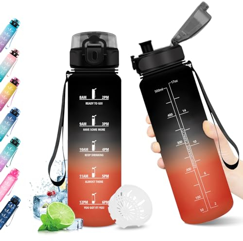 KollyKolla Trinkflasche Sport Kinder 500ml,Trinkflasche Kohlensäure Geeignet, Auslaufsicher, Wasserflasche mit Zeitmarkierungen, Water Bottle für Kinder, Schule, Fahrrad, Sport, Maedchen, Junge