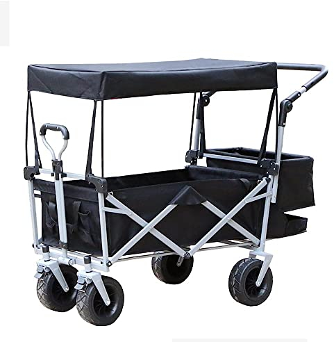 Trolleys, Handwagen, zusammenklappbar, mit Überdachung, kann um 180 ° gedreht Werden, Gartenwagen, Transport, zum Ziehen, Strand, zusammenklappbare Schubkarre