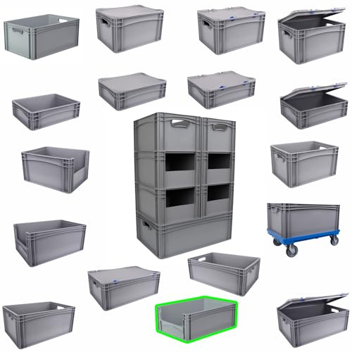 Hesselink Eurobox 60x40x22 cm, mit Entnahmeöffnung, stapelbar, 42,2 Liter, grau, lebensmittelecht, Eurobehälter kombinierbar mit Deckel