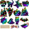Halloween Kratzbilder, 12 Stück Magische Bunte Regenbogen Scratch Papierkarte Scratch Crafts Kinder Set mit Bändern Kratzstift Scratch Art zum Basteln für Allerheiligenfest Party Deko DIY Handwerk